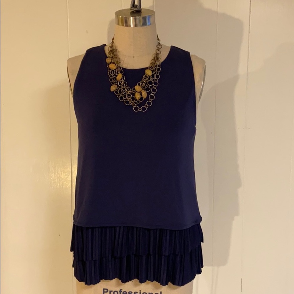 Banana Republic knit ruffle navy top NWT